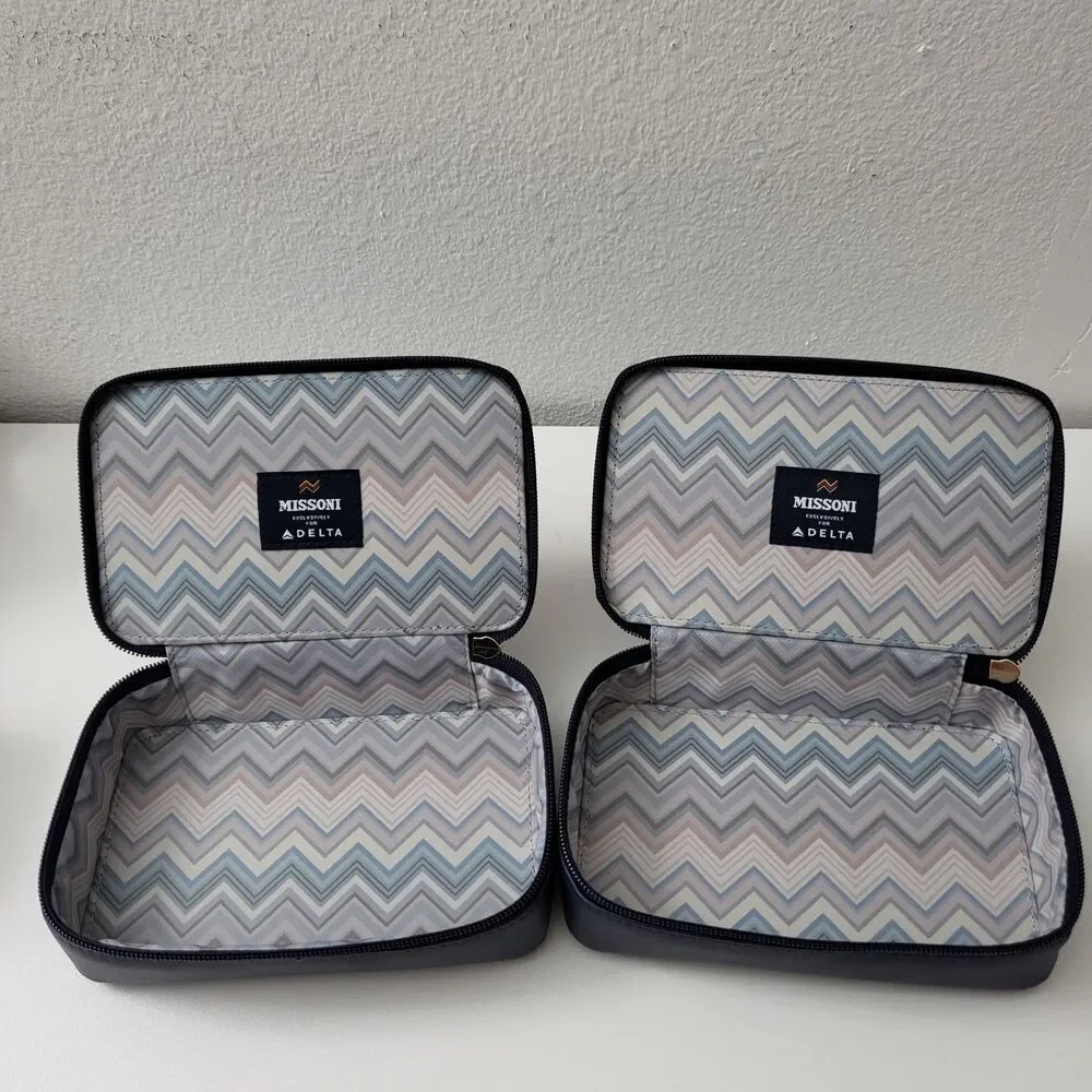Set Of 2 MISSONI Exclusively for Delta One Blue Toiletry Travel Bag Case